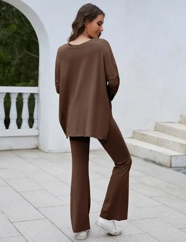 Vista 5 de Conjunto de pijama de 2 piezas para mujer, manga larga, cuello en V, tejido de gran