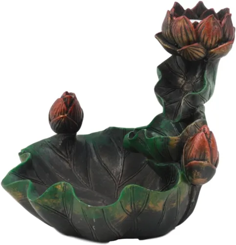 Vista 4 de Ebros Feng Shui Zen Sagrado Lotus Blossom Backflow Quemador de cono de incienso Padma Estatua de torre de meditación de 4.25 pulgadas de alto, conos