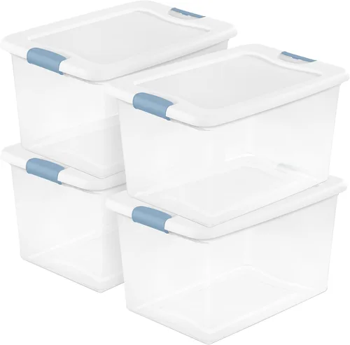 Vista 32 de Sterilite - Paquete de 12 contenedores de almacenamiento con pestillo para debajo de la cama, con tapas, de plástico transparente, 6 cuartos
