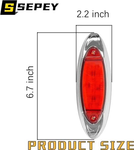 Vista 2 de Luz lateral ovalada LED cromada de 6.7 pulgadas, 13 diodos, color rojo, impermeable, luces laterales de camión, lámparas selladas, luz de espacio