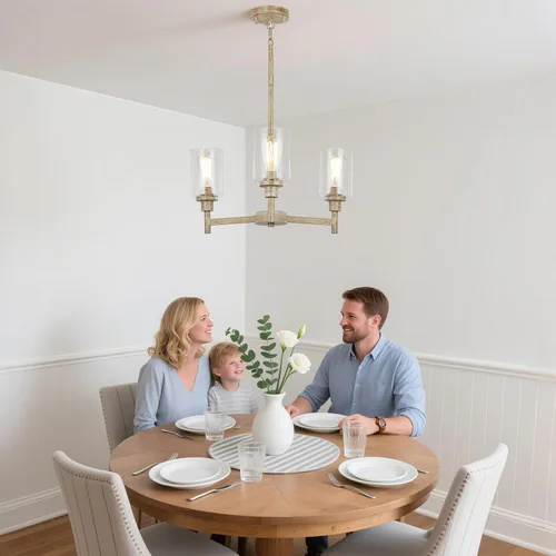 Vista 8 de Candelabros rústicos de madera falsa de 3 luces para comedor con cubierta de vidrio transparente