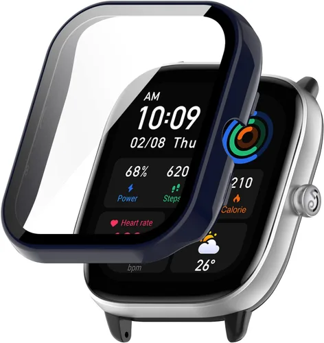 Vista 4 de Funda protectora compatible con Amazfit GTS 4 Mini, protector de pantalla de vidrio templado, cubierta completa para Amazfit GTS4 Mini Smartwatch