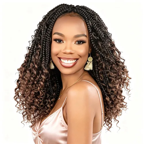 Vista 10 de Wodun Extensiones de Cabello de Ganchillo con Trenzas de Caja Goddess de 10 Pulgadas Pre-Enrolladas, Cabello de Ganchillo con Extremos Rizados Para