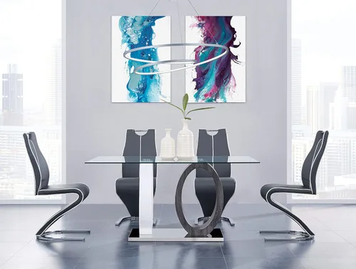 Vista 6 de Global Furniture USA Mesa de comedor ovalada blanca y gris de doble base