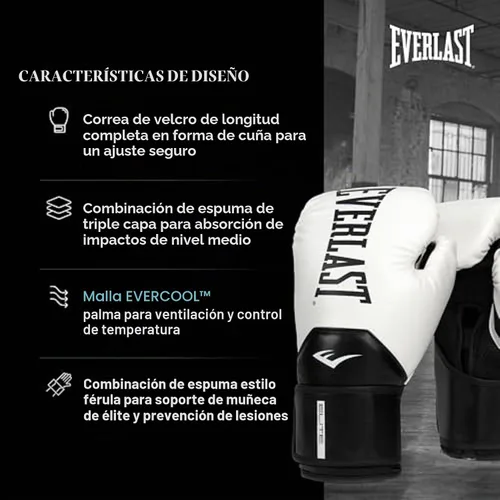 Vista 3 de Everlast Elite 2 Boxing Gloves Women, Men, Heavy Bag Black/Gold 16oz