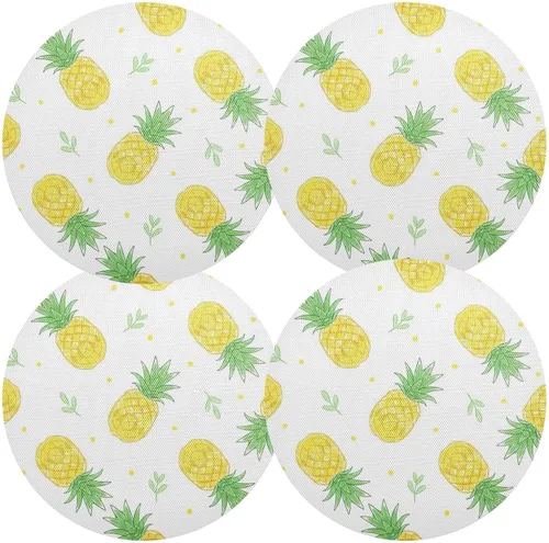Vista 2 de Pineapples White Table Placemats, Heat Resistant Non Slip Dinner Placemats Round for Kitchen one sizex1