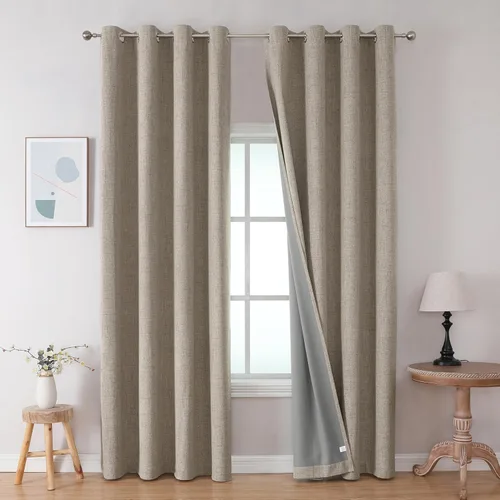 Vista 13 de Joydeco Cortinas opacas de 84 pulgadas de largo, 2 paneles burg, cortinas de oscurecimiento de habitación para dormitorio, cortinas térmicas Negro
