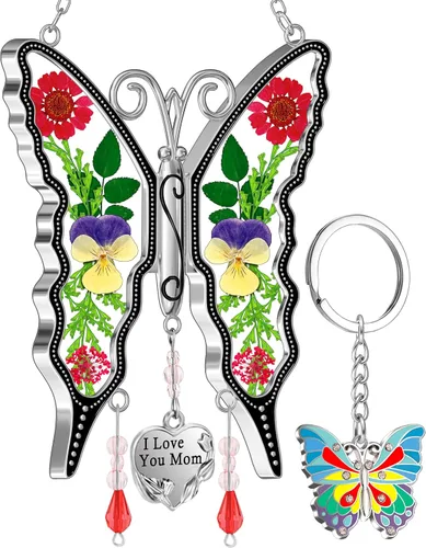 Vista 28 de KY &BOSAM - Atrapa luz de vitral con mariposa de color, con la frase A special teacher. Campanilla para el viento, como regalo para la profesora