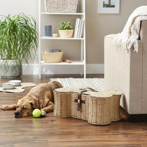 Vista 5 de Bone Dry Pet Storage Collection - Cesta de juguetes, tamaño mediano, 21 x 13 x 8 pulgadas, mimbre de plástico beige
