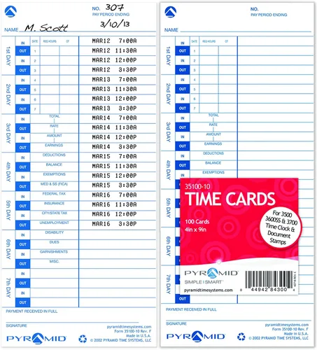 Vista 5 de Pyramid Time Systems - Tarjetas de tiempo recicladas al 30% (35100-10PK3) - 300 tarjetas For Pyramid Models 3500, 3500ss, 3600SS &3700ss Time