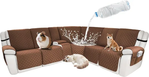 Vista 94 de Fundas impermeables para sofá reclinable seccional en forma de L, 7 piezas, antideslizantes, lavables, juego de fundas reclinables para mascotas