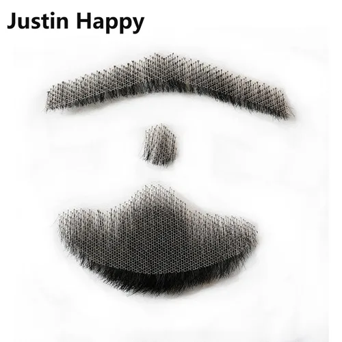 Vista 2 de Justin Happy Bigotes falsos de cabello humano a base de encaje barba falsa negro bigote falso pelo falso bigote realista disfraz de cabra falso