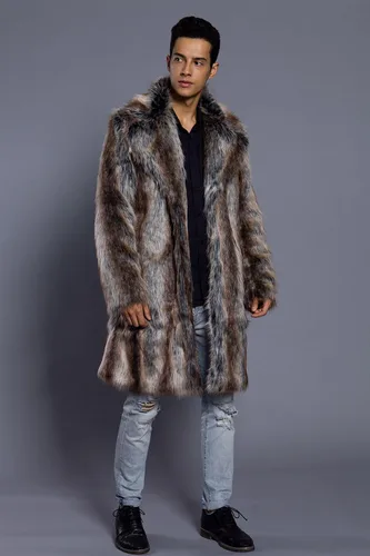 Vista 3 de UMREN Abrigo de piel sintética de lujo para hombre, abrigo largo cálido para invierno