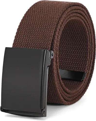 Vista 24 de WHIPPY Cinturón de tela con hebilla militar de color negro sólido, tapa abatible, totalmente ajustable, para hombre, con corte a medida
