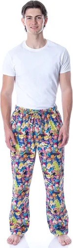 Vista 2 de Nickelodeon Men's 90s Cartoon Rugrats Hey Arnold Ren and Stimpy Allover Character Loungewear Pajama Pants