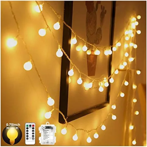 Vista 7 de Guirnalda de luces de globo funciona con pilas, color blanco cálido, resistente al agua, paquete de 2 unidades de 40 luces LED de 19.7 pies, 8 modos