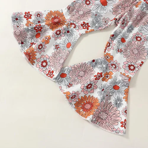 Vista 7 de Ropa de verano para bebé recién nacida, mameluco de punto con cuello halter, estampado de leopardogirasol, pantalones de verano