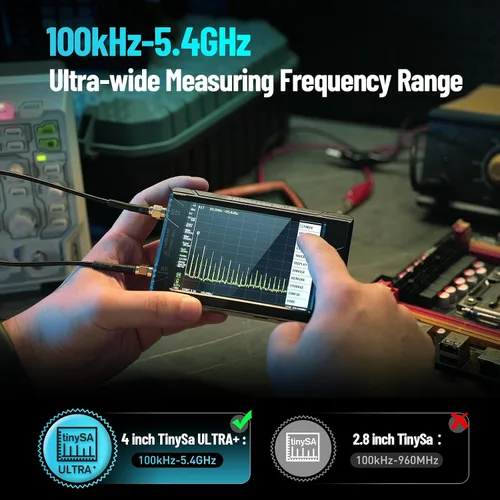 Vista 4 de SeeSii TinySA Ultra+ ZS406 - Analizador de espectro con atenuador de 50 W, 4.0 pulgadas, 100 kHz a 5.4 GHz, analizador de frecuencia minúscula