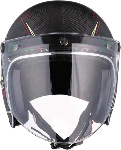 Vista 4 de VCOROS Visera universal abatible con 3 cierres a presión para casco de motocicleta de cara abierta retro (Transparente) Flip up & down adjustable