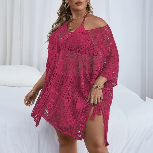 Vista 5 de MakeMeChic Traje de baño de talla grande para mujer, salida de baño de ganchillo, traje de baño de playa