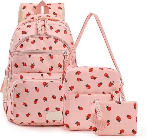 Vista 15 de Mochila con lazo para mujer, mochila kawaii de nailon coquette, juego de 3 piezas, linda mochila para computadora portátil universitaria, mochila