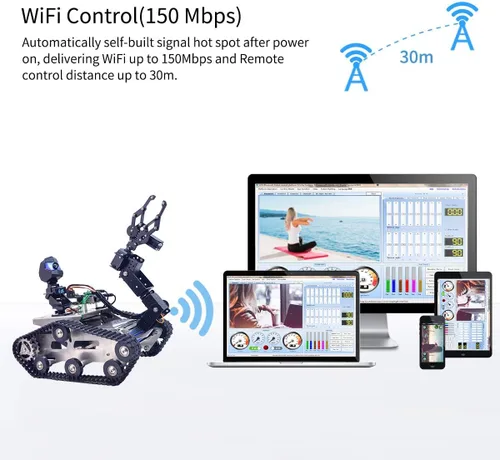 Vista 4 de Kit robot FPV Robot Car Kit con brazo robótico cámara HD para Mega 2560, vehículo robótico de chasis de tanque inteligente, aprendizaje inteligente