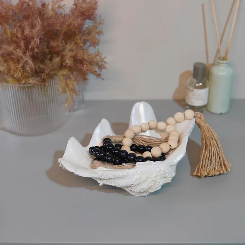 Vista 2 de Tazón decorativo para decoración de mesa de entrada, cuencos de conchas de almeja de resina, conchas de mar, mesa de consola de playa, acentos