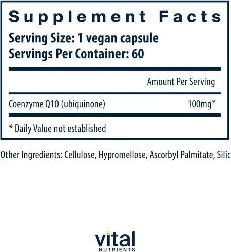 Vista 2 de Vital Nutrients CoQ10 100mg Suplemento vegano Coenzima Q10 de ubiquinona Potente antioxidante para apoyar la salud del corazón y los niveles