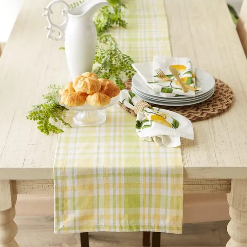 Vista 3 de DII Lemon Bliss - Colección de mesa de algodón a cuadros, camino de mesa, 14 x 72 pulgadas