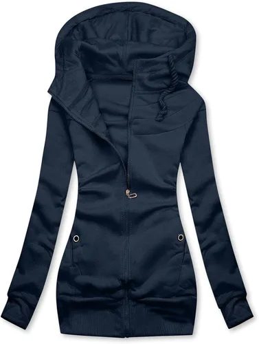 Vista 2 de Sudadera con capucha y cremallera para mujer, con estampado floral, manga larga, ajustada, para otoño, abrigo