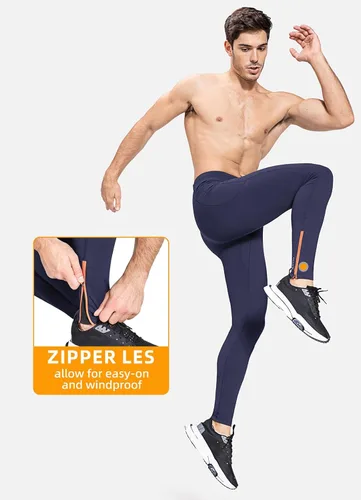 Vista 5 de BALEAF Mallas de forro polar para hombre, pantalones térmicos de ciclismo, resistentes al agua, con cremallera, bolsillos, para invierno, cálido