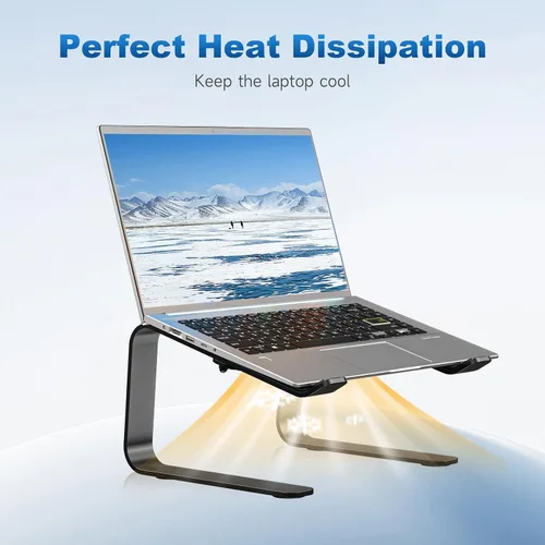Vista 5 de suptek Soporte para computadora portátil de aluminio, soporte para computadora portátil ergonómico y desmontable para escritorio, elevador