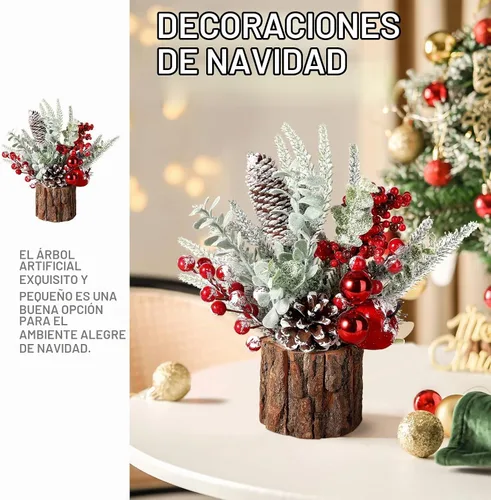 Vista 2 de Hatisan Árbol de Navidad pequeño con adornos de Navidad, piña baya, árbol de Navidad artificial de mesa para decoración de Navidad, hogar