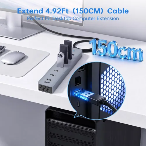 Vista 4 de Hub USB3.0 de 7 puertos, 4 USB-A y 3 USB-C multipuerto USB Splitter