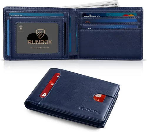 Vista 23 de RUNBOX Cartera delgada para hombre, 11 ranuras para tarjetas de crédito, de cuero, con bloqueo RFID, pequeña, delgada, plegable, minimalista 0 negro