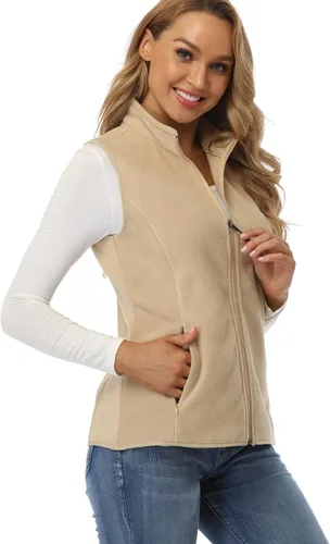 Vista 2 de Fuinloth Chaleco de vellón para mujer, suave, polar, sin mangas, ajuste clásico, con cremallera en los bolsillos