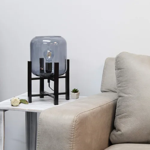Vista 2 de Simple Designs LT1068-SMK Lámpara de mesa cilíndrica de vidrio montada en madera, negro/humo (paquete de 4)