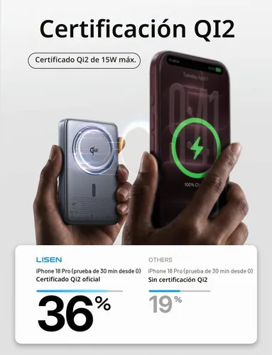 Vista 2 de Cargador portátil magnético para iPhone 18 [certificado Qi2] Magsafe Power Gris-oscuro