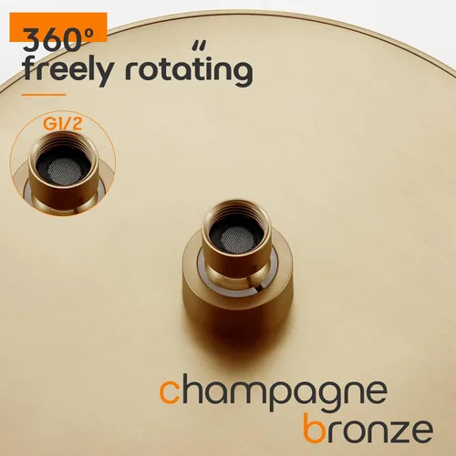 Vista 8 de Rainhead SH001CPG-D10 - Cabezal de ducha fijo de 10 pulgadas para baño, alta presión, 2.5 GPM, con ángulo ajustable, bronce champán