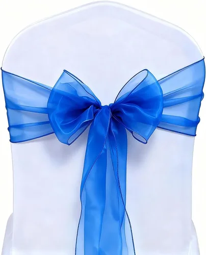 Vista 9 de Paquete de 50 bandas para sillas de organza negra, lazos para silla para decoración de fiestas, bodas, conferencias, sillas de gasa universales