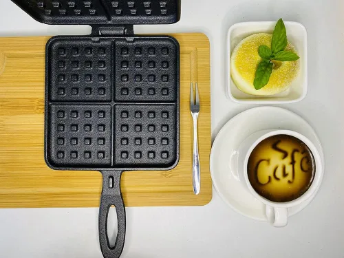 Vista 6 de HAWOK Plancha para Gofres de Hierro Fundido Cuadrada Plancha para Gofres Cuadro negro