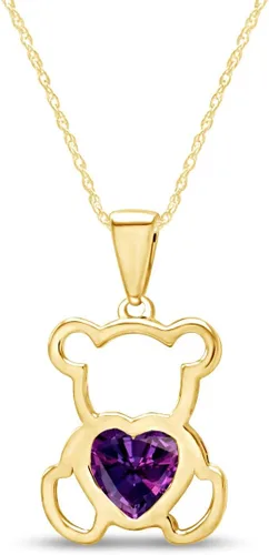 Vista 29 de Collar con colgante de oso de peluche con piedra natal para mujer Simulated Alexandrite