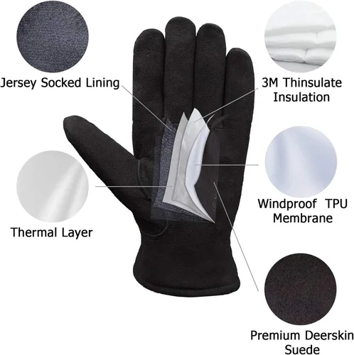 Vista 3 de SKYDEER 3M Thinsulate - Guantes térmicos de trabajo de invierno con piel de ciervo genuina resistente al viento (unisex)