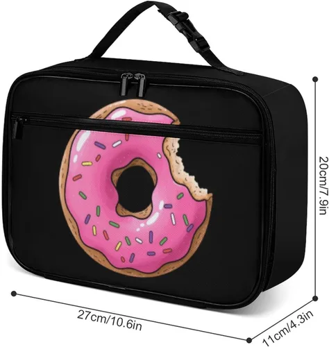 Vista 5 de Lonchera reutilizable con forma de dona, bolsa de almuerzo aislada, lonchera para comida y alimentos, bolsa de mano para mujeres, niños, niñas