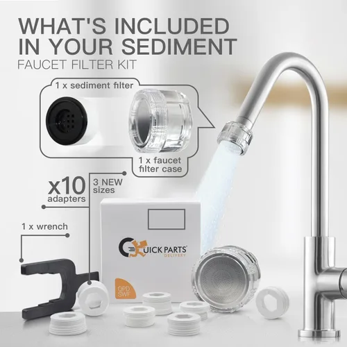 Vista 2 de Kit de filtro de grifo de cocina y baño, filtro de grifo de fregadero con opciones de carbono y sedimentos, 10 adaptadores, indicador de cambio
