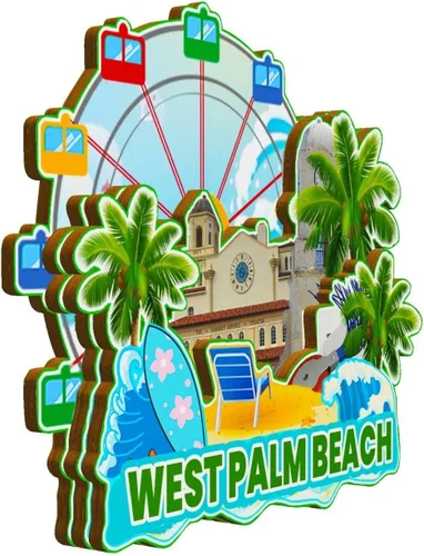 Vista 2 de West Palm Beach - Imán de madera para nevera, diseño 3D, recuerdos coleccionables, decoración hecha a mano, 2705