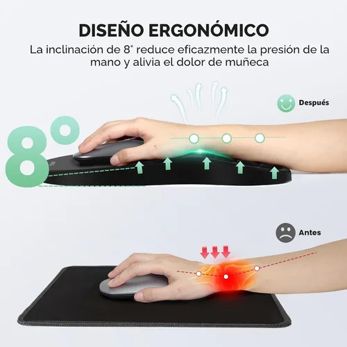 Vista 3 de TECKNET Alfombrilla ergonómica para mouse con reposamuñecas, diseño de masaje suave y cómodo Memory Foam and Non-Slip PU Base for Pain Relief