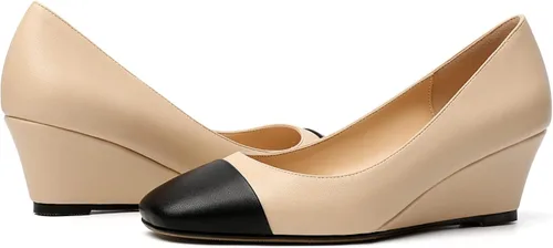 Vista 4 de Eldof Zapatos de tacón bajo con punta cuadrada para mujer, zapatos de tacón alto de 2 pulgadas con punta de casquillo y tacones de cuña para vestir