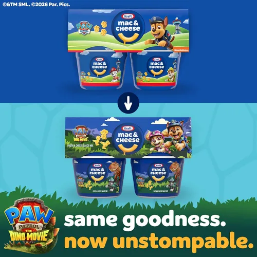 Vista 4 de Kraft - Tazas de macarrones y queso fáciles de microondas con formas de pasta Nickelodeon Paw Patrol (paquete de 4 unidades, tazas de 1.9 onzas)