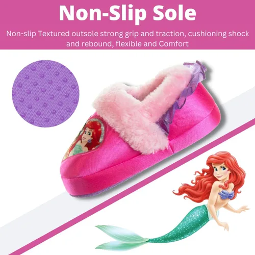 Vista 4 de Disney Girls Princess Slippers - Fuzzy Slippers Tangled, Little Mermaid, Beauty and the Beast (size 5-10 Toddlersize 11-12 Little Kid)